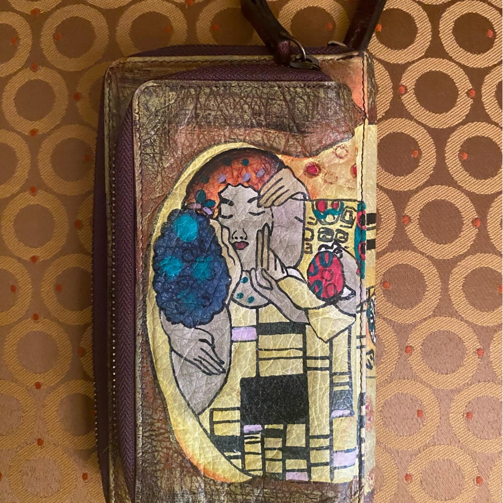 Sharif leather hand painted wallet after Klimt The Kiss